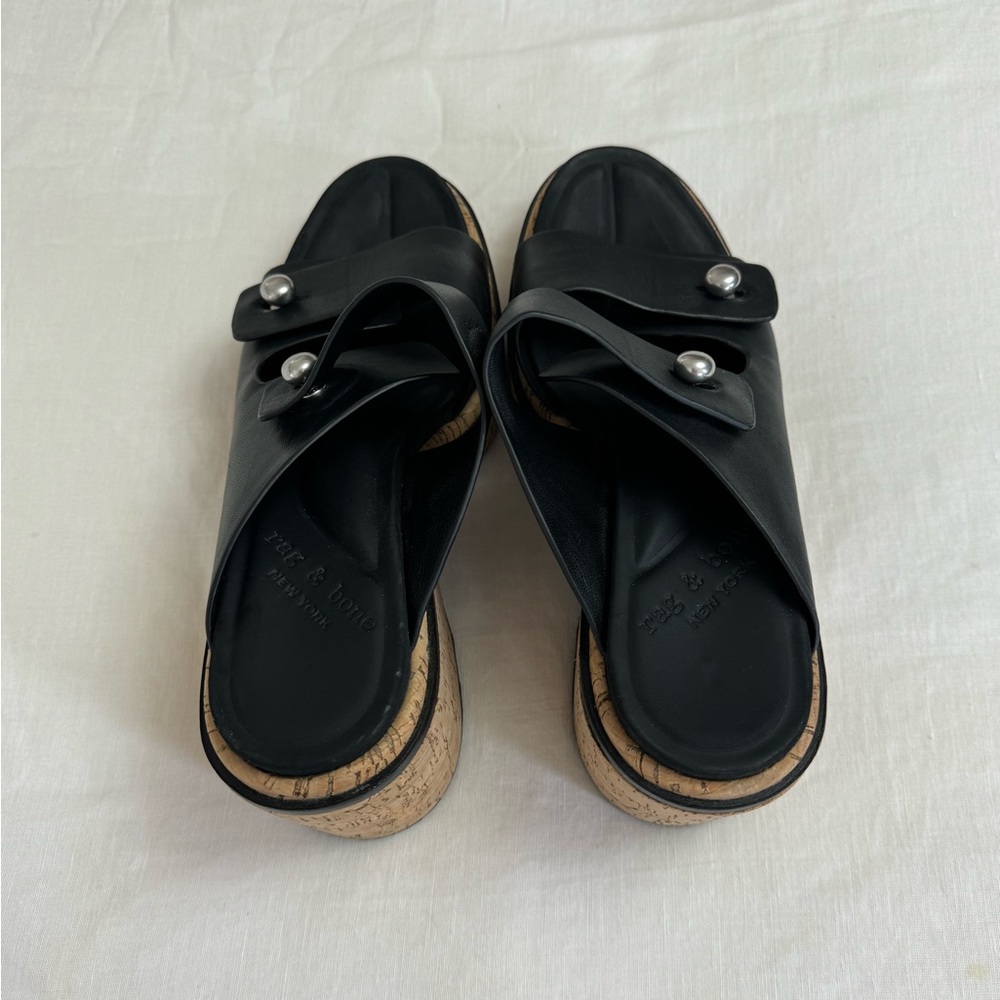 Rag & Bone Sommer Leather Double-Buckle Slide High-Heel Wedge Sandals Size 41 - Picture 12 of 12